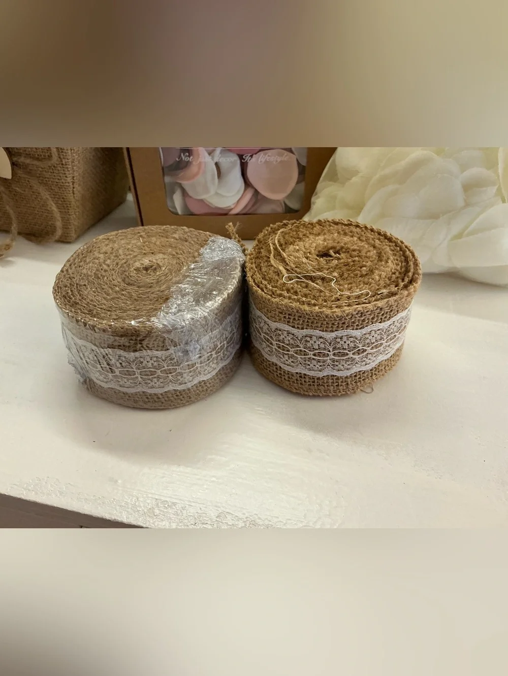 Burlap Lace Ribbon Roll - Natural (Set of 2)